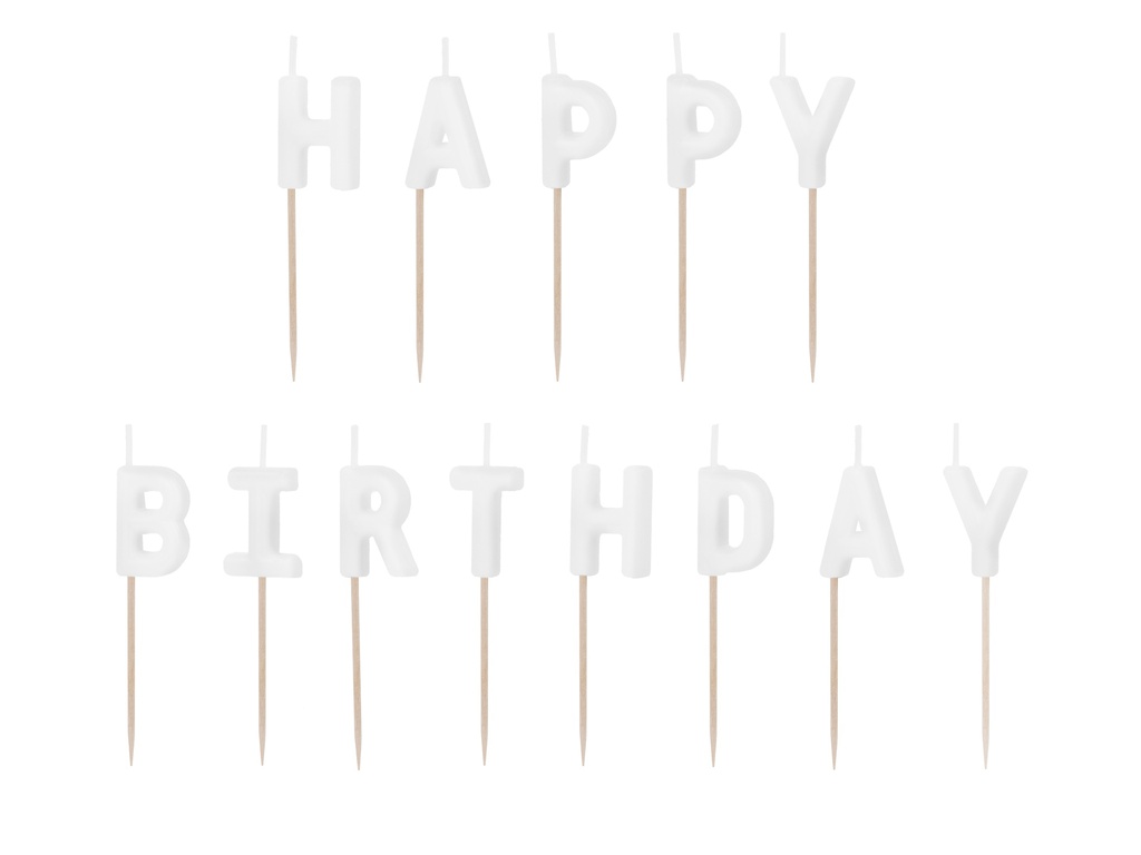 PD Candles Happy Birthday White 2.5cm 13pk