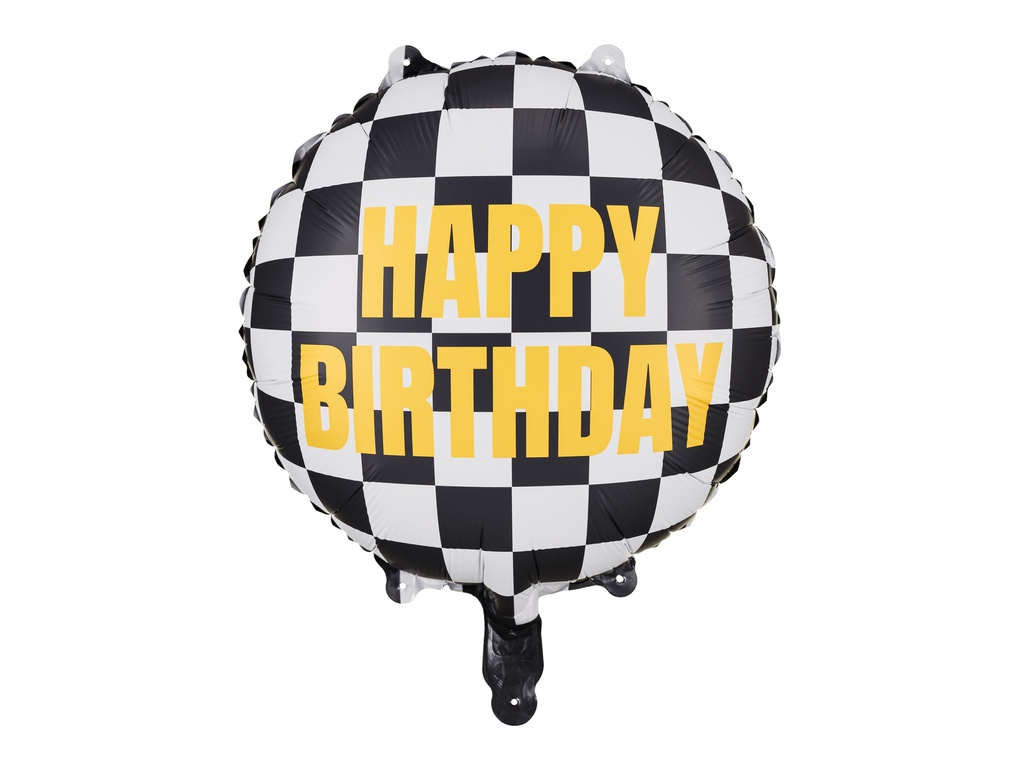 PD Foil Balloon Checkered Flag Happy Birthday 45cm