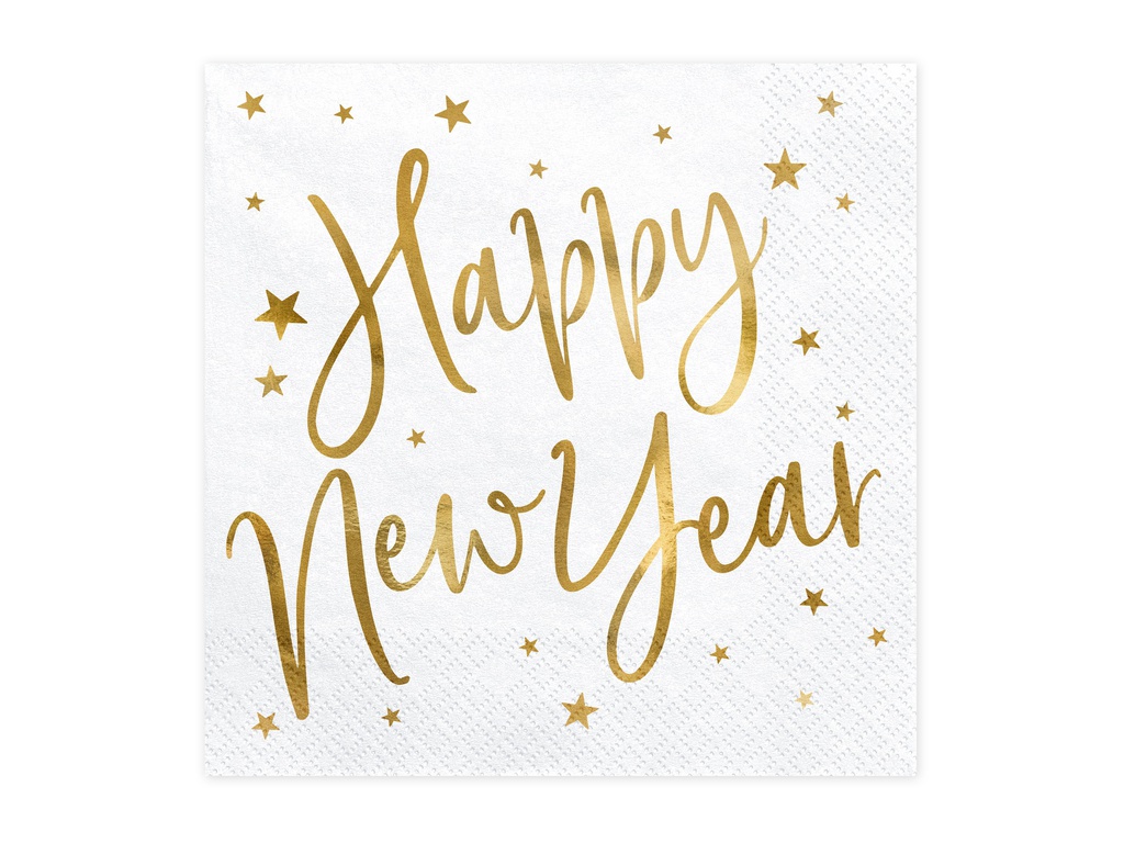 PD Napkins Happy New Year White 33x33cm 20pk