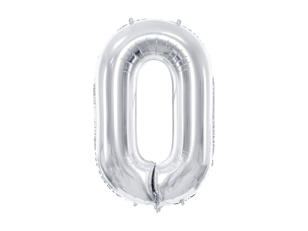 PD Foil Balloon Number ''0'' 86cm Silver 1pk