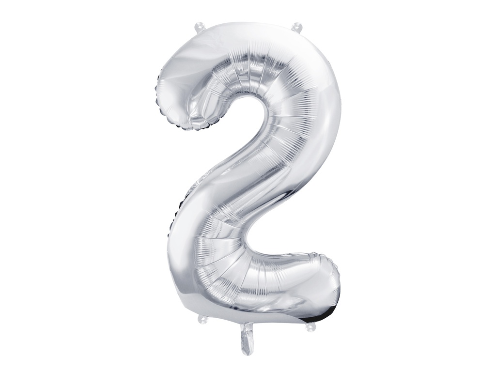 PD Foil Balloon Number ''2'' 86cm Silver 1pk