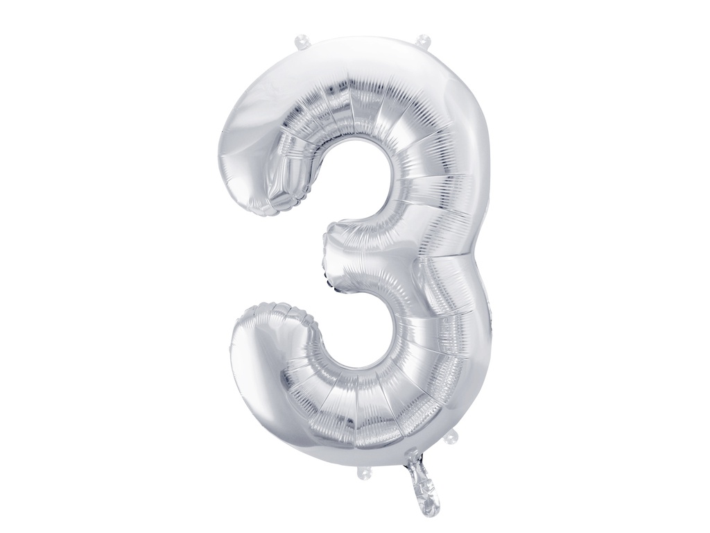 PD Foil Balloon Number ''3'' 86cm Silver 1pk