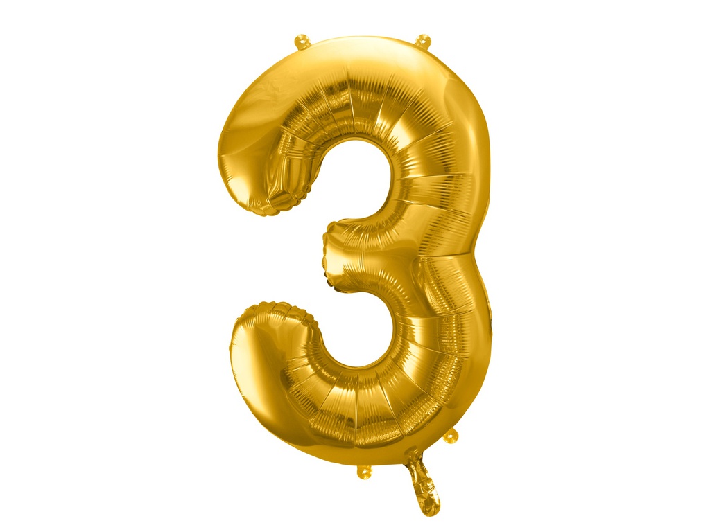 PD Foil Balloon Number ''3'' 86cm Gold 1pk