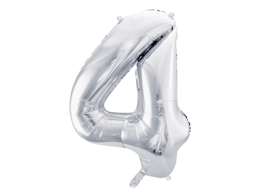 PD Foil Balloon Number ''4'' 86cm Silver 1pk