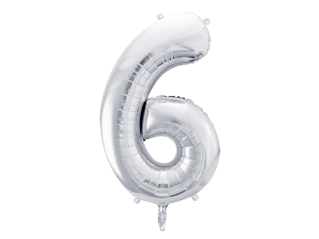 PD Foil Balloon Number ''6'' 86cm Silver 1pk