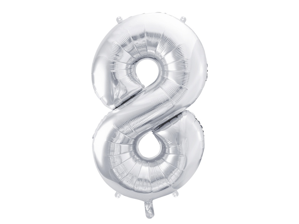 PD Foil Balloon Number ''8'' 86cm Silver 1pk
