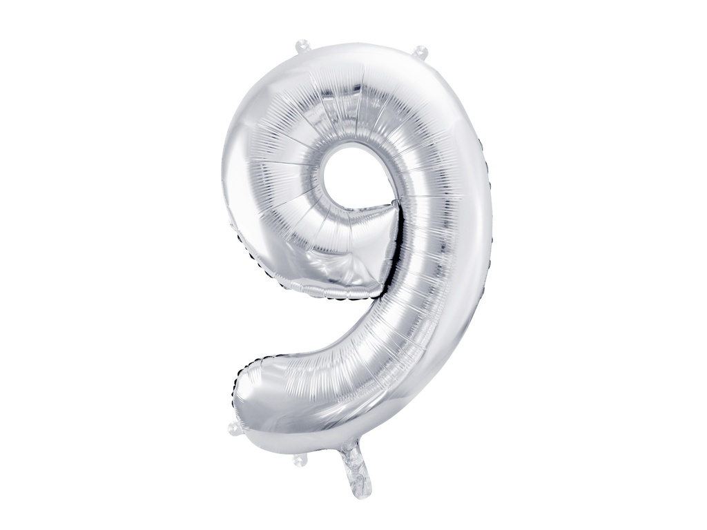 PD Foil Balloon Number ''9'' 86cm Silver 1pk