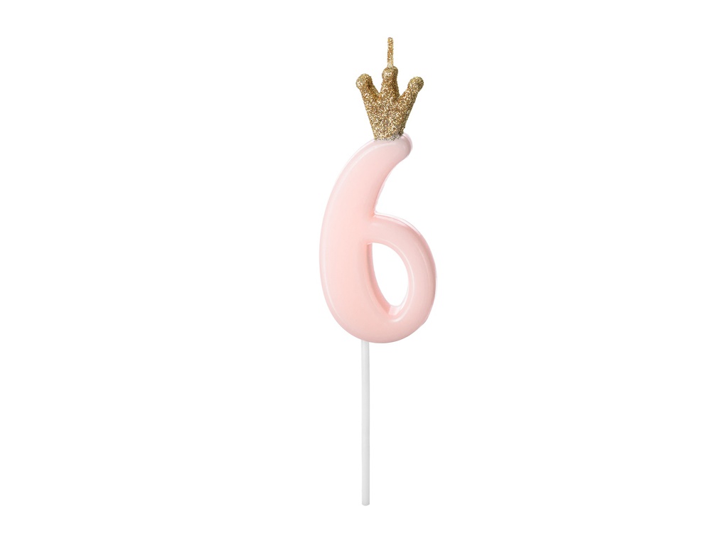 PD Birthday Candle Number #6 Light Pink 9.5cm 1pk