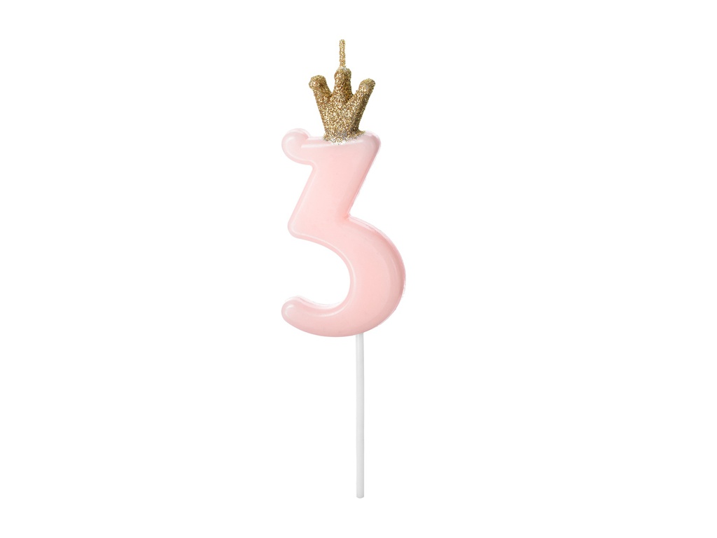 PD Birthday Candle Number #3 Light Pink 9.5cm 1pk