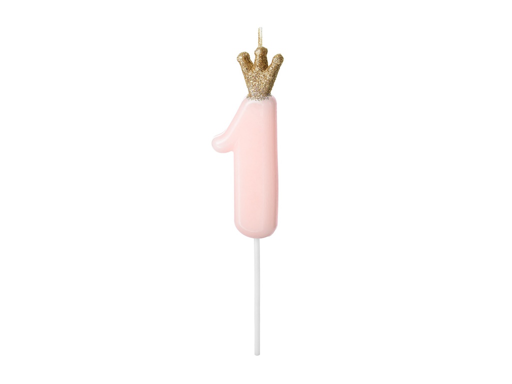 PD Birthday Candle Number #1 Light Pink 9.5cm 1pk