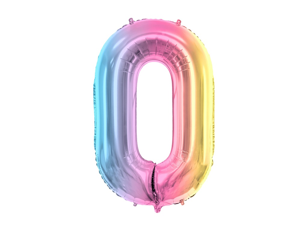 PD Foil Balloon Number #0 Pastel Rainbow 86cm 1pk