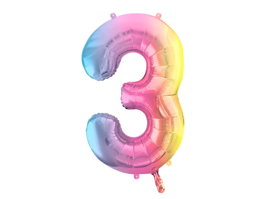 PD Foil Balloon Number #3 Pastel Rainbow 86cm 1pk