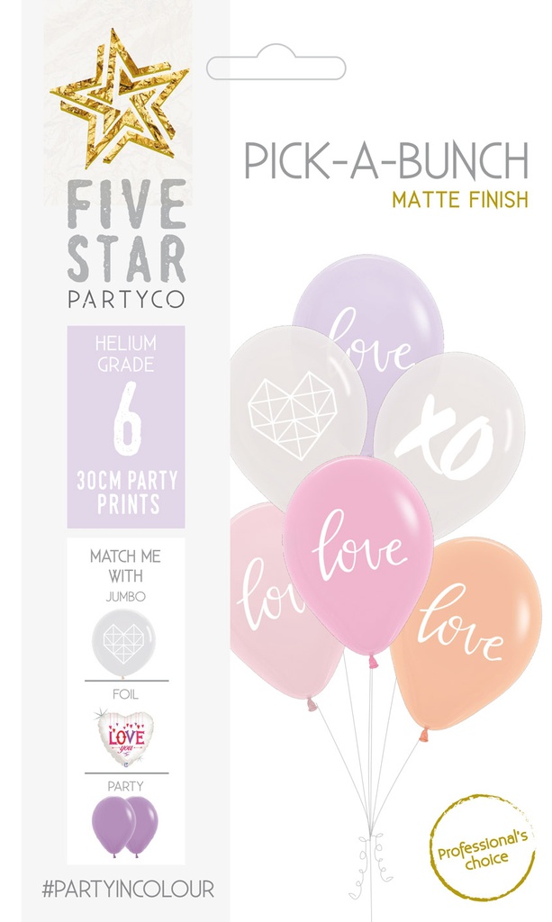 PICK-A-BUNCH Pastel Love 30cm  Pink/Lilac/Clr 6pk