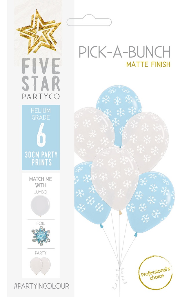 PICK-A-BUNCH Snowflake 30cm  Blue/White 6pk