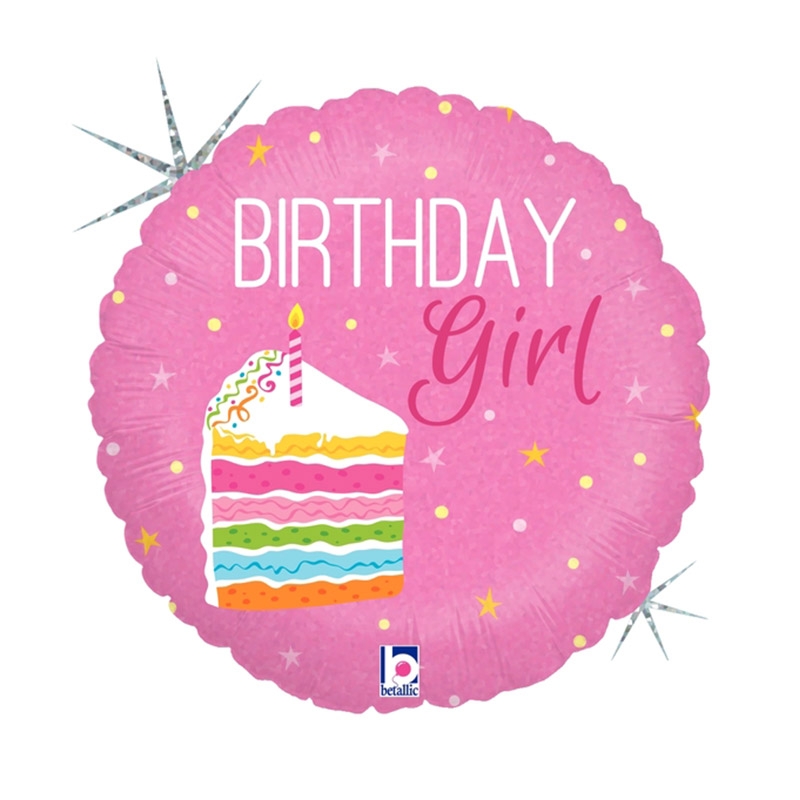 Happy Birthday Cake Girl Round Foil 18&quot;  1pk