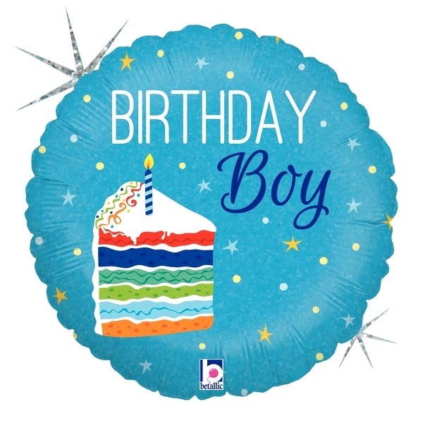 Happy Birthday Cake Boy Round 18&quot; Foil 1pk
