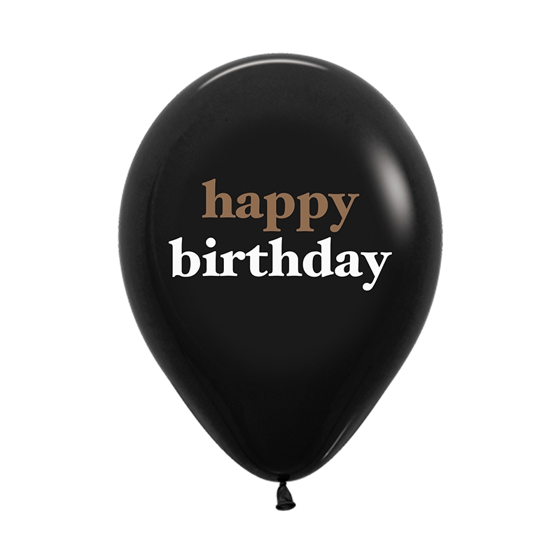 FS Happy Bday Fash Black 30cm 2s Wht/Gold ink 50pk
