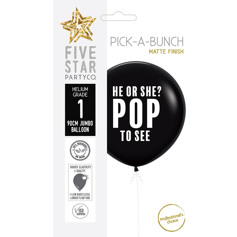 Matte Gender Reveal, He or She? 90cm 2S Black 1pk