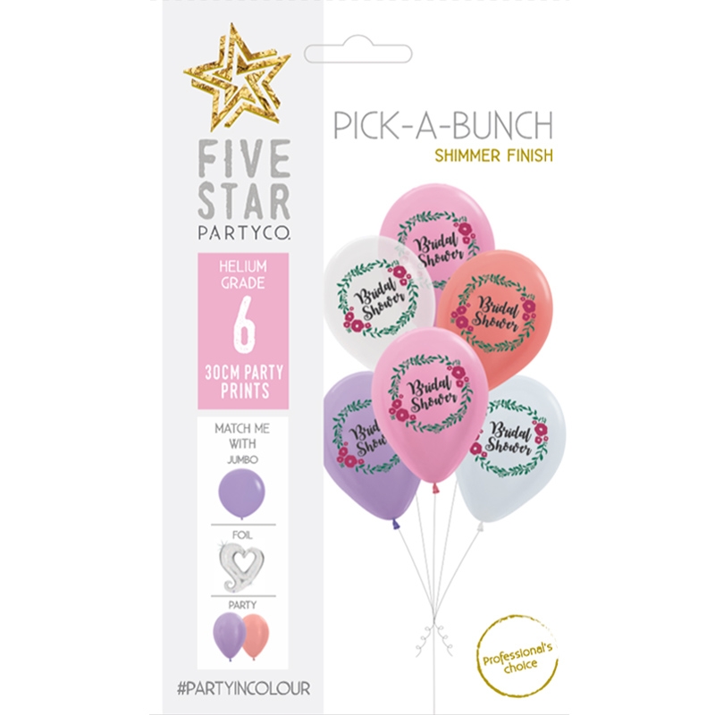 PICK-A-BUNCH Bridal Shower 30cm Asst 6pk