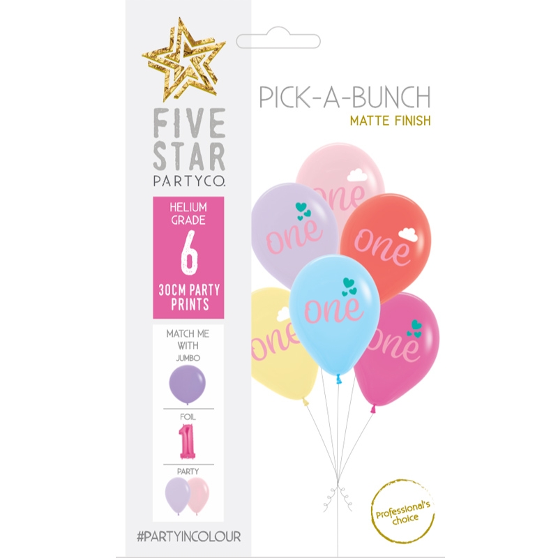 PICK-A-BUNCH One Cloud/Hearts 30cm Asst 6pk