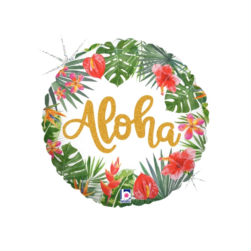 Round Holo Tropical Aloha Foil 18&quot; 1pk
