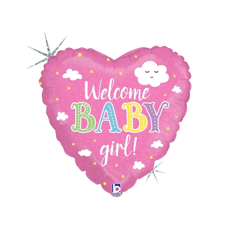 Heart Holo Welcome Baby Girl Foil 18&quot; 1pk