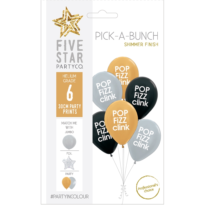 PICK-A-BUNCH Pop Fizz Clink 30cm  Blk/Sil/ Gold