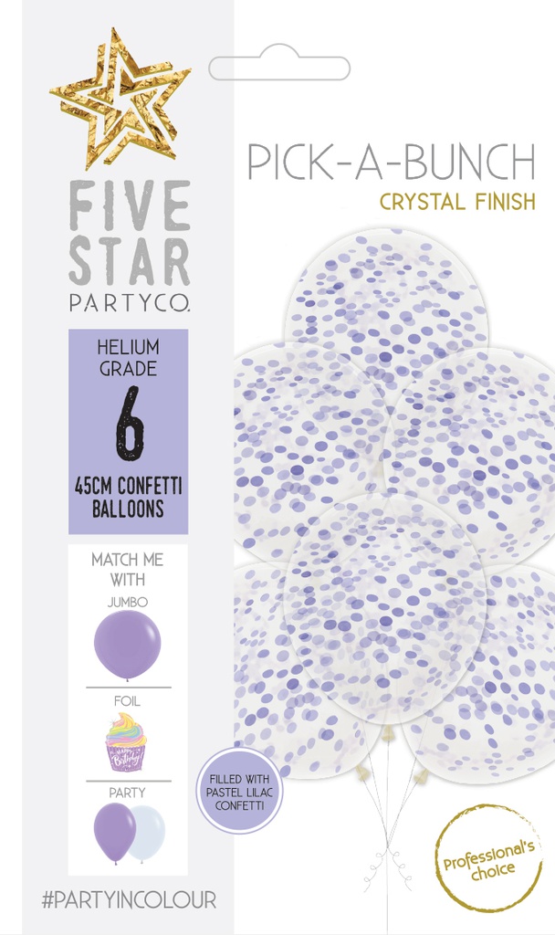 Confetti Balloon Lilac 45cm 6pk