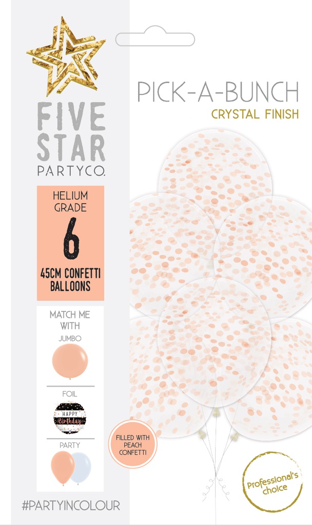 Confetti Balloon Peach 45cm 6pk