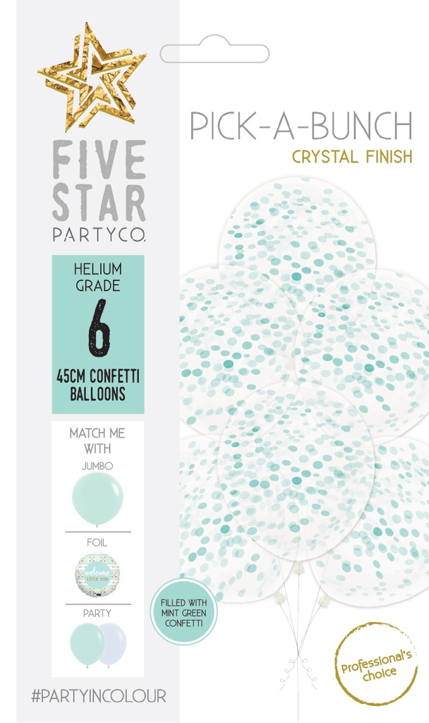 Confetti Balloon Mint Green 45cm 6pk