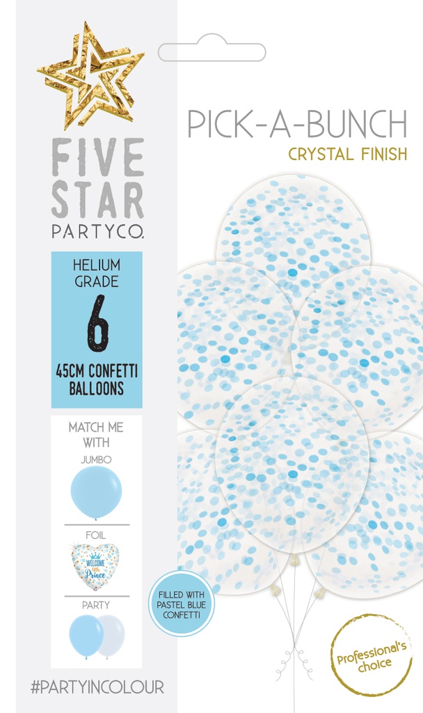 Confetti Balloon Pastel Blue 45cm 6pk
