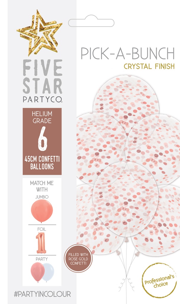 Confetti Balloon Rose Gold 45cm 6pk