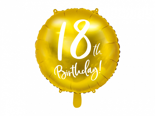 PD Foil Balloon Round Cursive 18th Birthday Gold 1pkt 45CM 