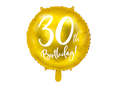 PD Foil Balloon Round Cursive 30th Birthday Gold 1pkt 45CM 
