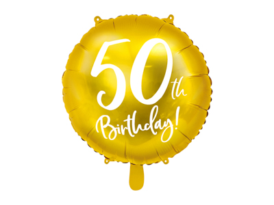 PD Foil Balloon Round Cursive 50th Birthday Gold 1pkt 45CM 