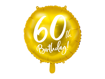 PD Foil Balloon Round Cursive 60th Birthday Gold 1pkt 45CM 