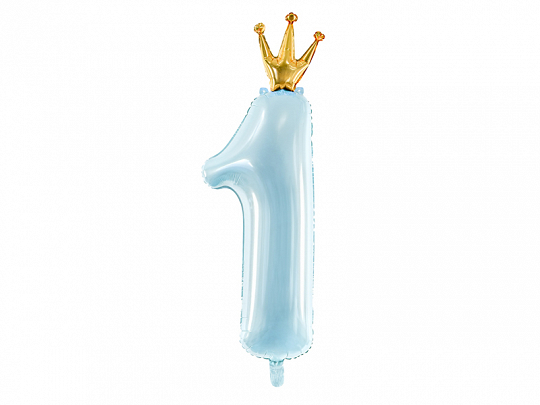 PD Foil Balloon Number 1 Sky Blue Crown 1pk 37x100CM