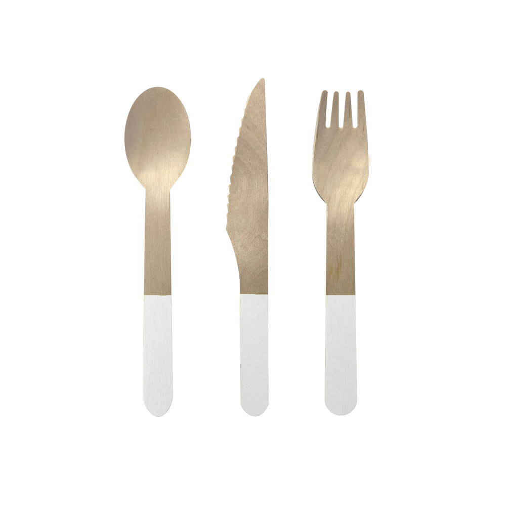 FS Wooden Cutlery Set White 30pk