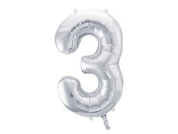 [FB1M-3-018] PD Foil Balloon Number ''3'' 86cm Silver 1pk