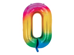 [84FB1-1-0] PD Foil Balloon Number #0 Rainbow 86cm 1pk