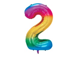 [84FB1-1-2] PD Foil Balloon Number #2 Rainbow 86cm 1pk