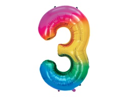[84FB1-1-3] PD Foil Balloon Number #3 Rainbow 86cm 1pk