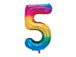 [84FB1-1-5] PD Foil Balloon Number #5 Rainbow 86cm 1pk