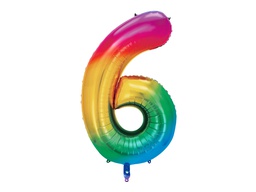 [84FB1-1-6] PD Foil Balloon Number #6 Rainbow 86cm 1pk