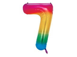 [84FB1-1-7] PD Foil Balloon Number #7 Rainbow 86cm 1pk