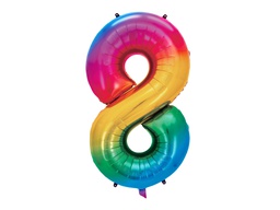 [84FB1-1-8] PD Foil Balloon Number #8 Rainbow 86cm 1pk