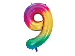[84FB1-1-9] PD Foil Balloon Number #9 Rainbow 86cm 1pk