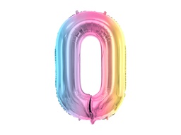 [84FB1-2-0] PD Foil Balloon Number #0 Pastel Rainbow 86cm 1pk