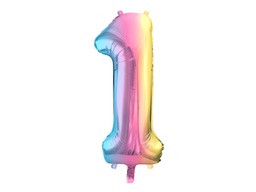 [84FB1-2-1] PD Foil Balloon Number #1 Pastel Rainbow 86cm 1pk