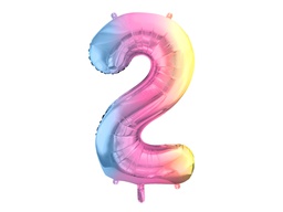 [84FB1-2-2] PD Foil Balloon Number #2 Pastel Rainbow 86cm 1pk